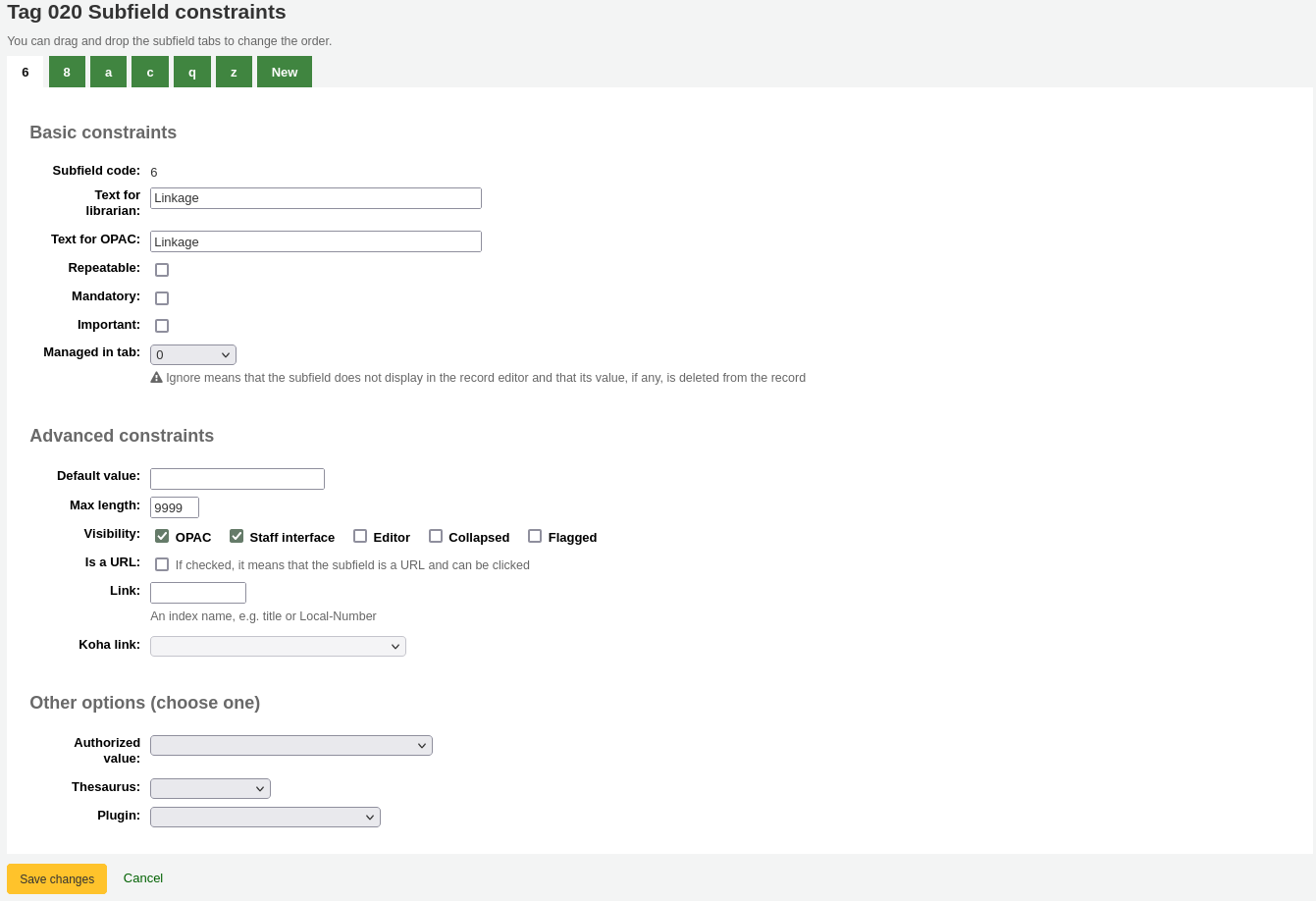 Subfield editing form