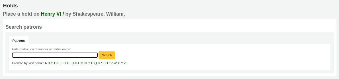 Patron search when placing a hold