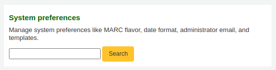 System preferences search box in the main page of the administration module
