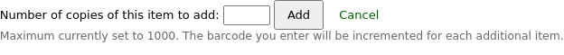 The buttons under the add item form are replaced by 'Number of copies of this item to add' with an input box in which to enter the number
