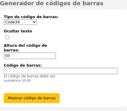 Form to generate a barcode image