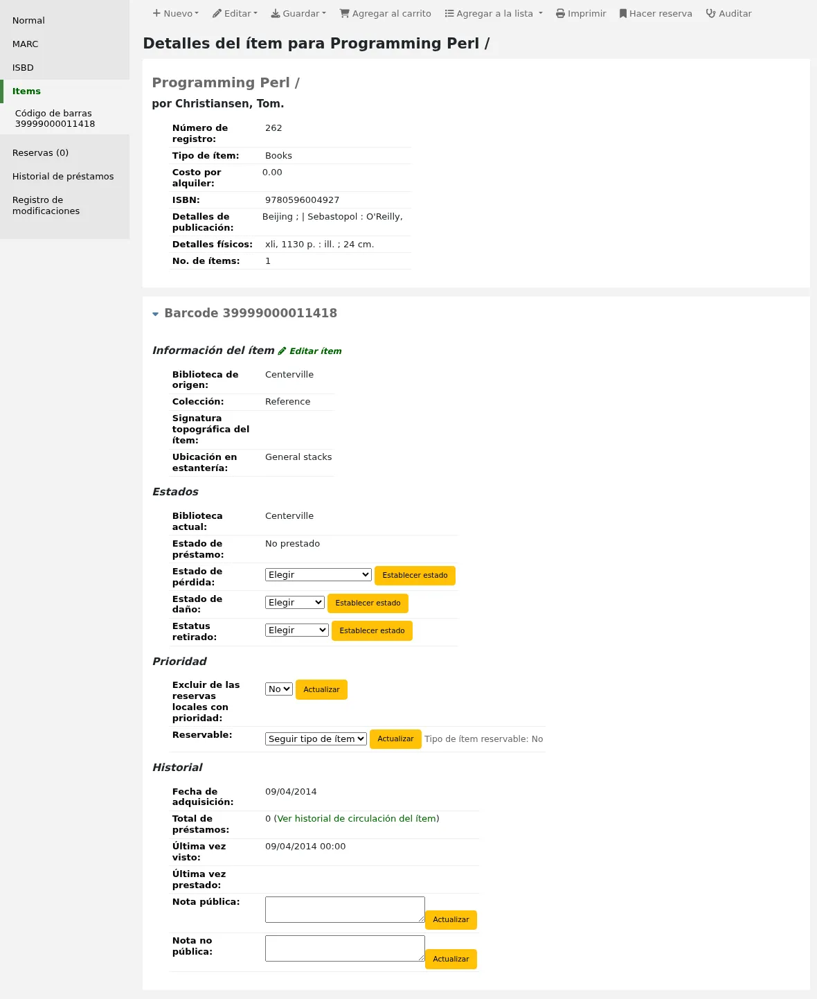 Item details page