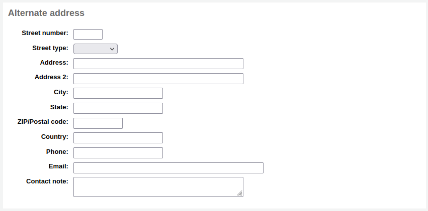 Abschnitt "Alternative Adresse" im Benutzerformular