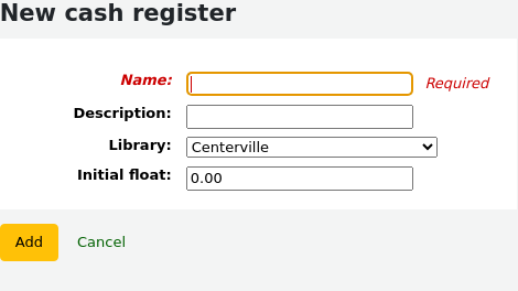 Add new cash register form