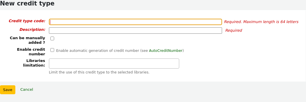 New credit type form