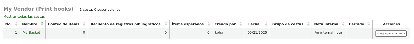 Active baskets from a vendor