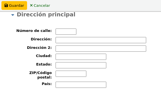 Main address section of the add new patron form