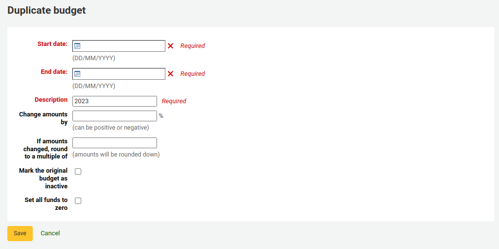 Form to duplicate a budget