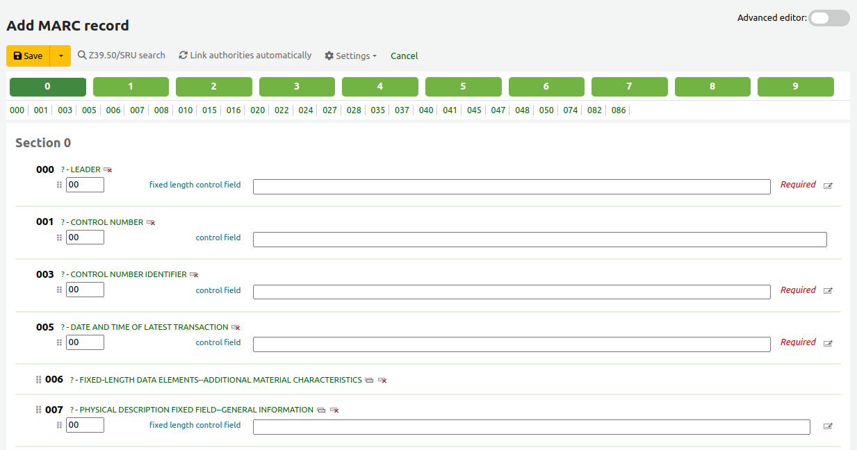 Basic cataloging form