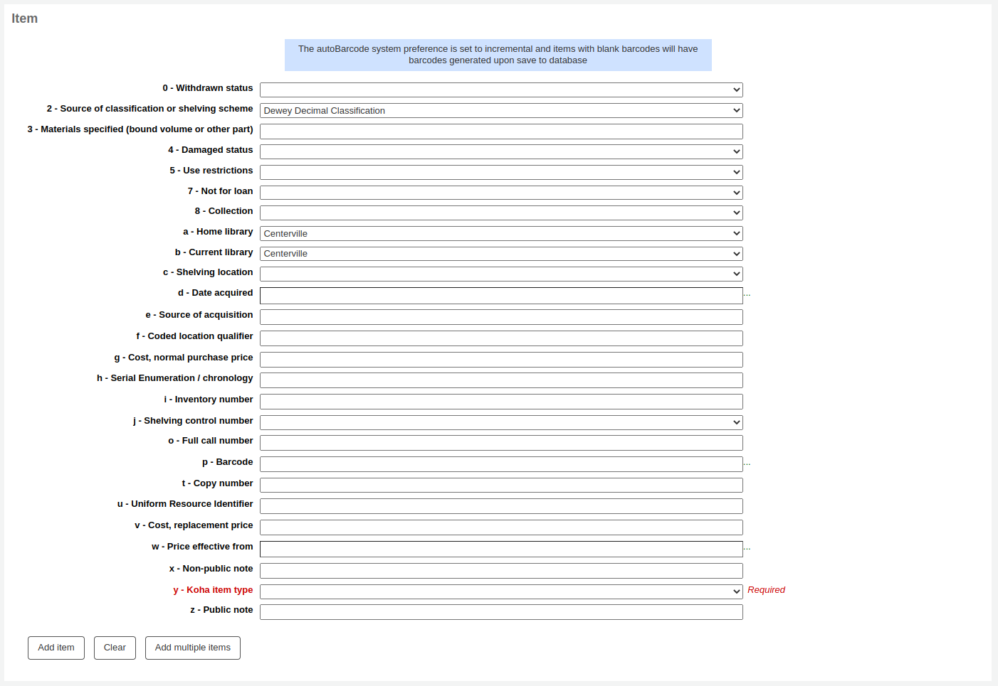 New item form within the order form