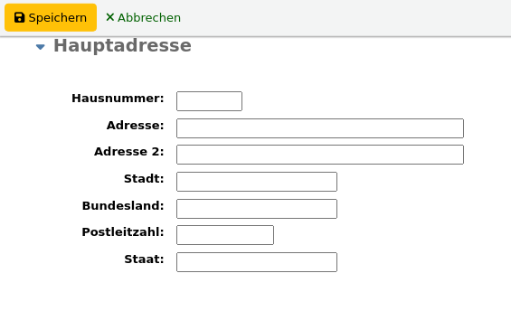 Bereich „Hauptadresse“ des Formulars zum Hinzufügen neuer Benutzer