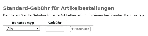 Standardformular für Artikelbestellungen nach Benutzertyp auf der Seite für Ausleih- und Gebührenregeln