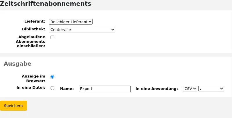 Im Modul "Reports", das Formular zum Starten von Statistiken über Zeitschriften