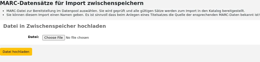 Der erste Bereich des Werkzeugs zur Datensatz-Bereitstellung, Hochladen einer Datei zur Bereitstellung