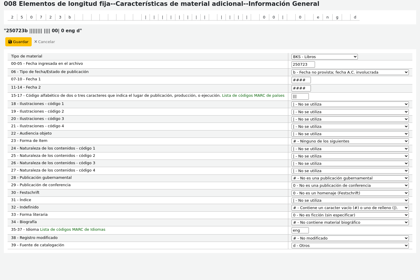 MARC21 008 value builder