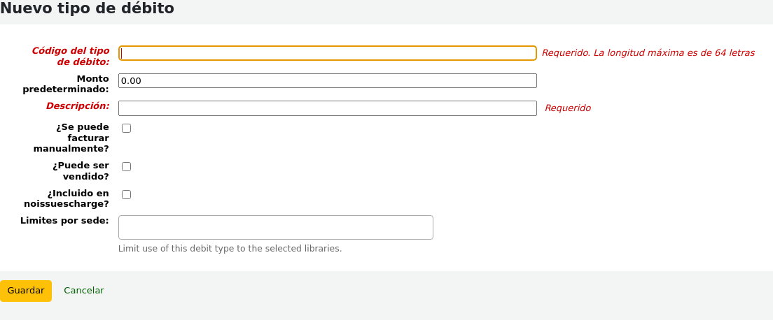 New debit type form