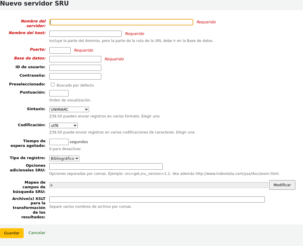 New SRU server form