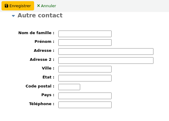 'Autre adresse' zone du formulaire adhérent