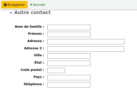 'Autre contact' zone du formulaire adhérent