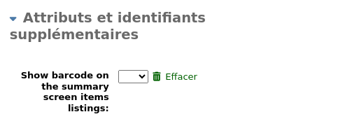 'Attributs supplémentaires' zone du formulaire adhérent, il y a un attribut appelé 'Département' avec un menu déroulant, un sous-titre 'ID supplémentaire', avec un autre attribut appelé 'Employé#'