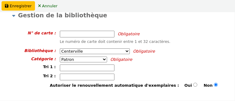 Zone du formulaire adhérent 'Gestion du site'