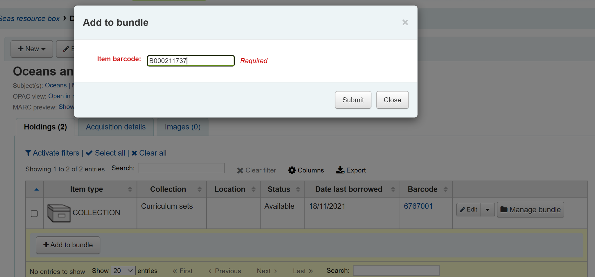 Pop-up 'Ajouter au lot', avec un champ de saisie d'un code à barres