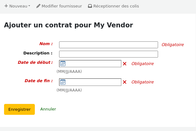 formulaire de création d'un contrat