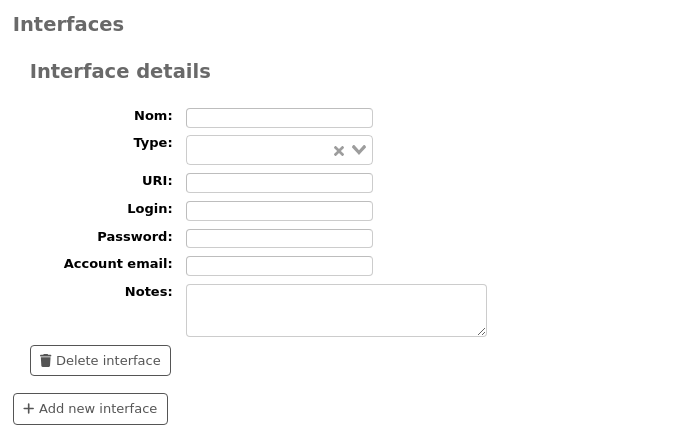 Rubrique Interfaces dur formulaire Nouveau fournisseur