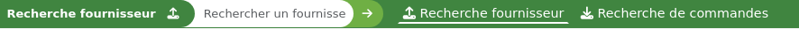 La barre de recherche en haut de la page a deux options dans le module acquisitions, Recherche fournisseur et Recherche de commandes, ceci montre l'option recherche fournisseur