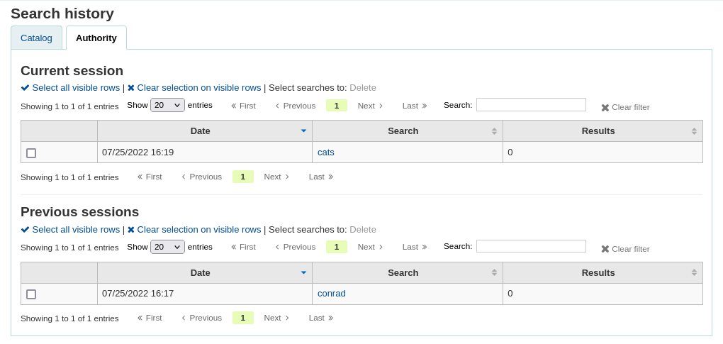 Authority search history