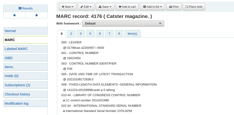 The MARC tab and record view