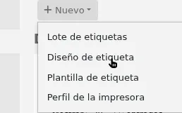 'New' menu in the label creator page is opened and the mouse cursor is on the 'Layout' option