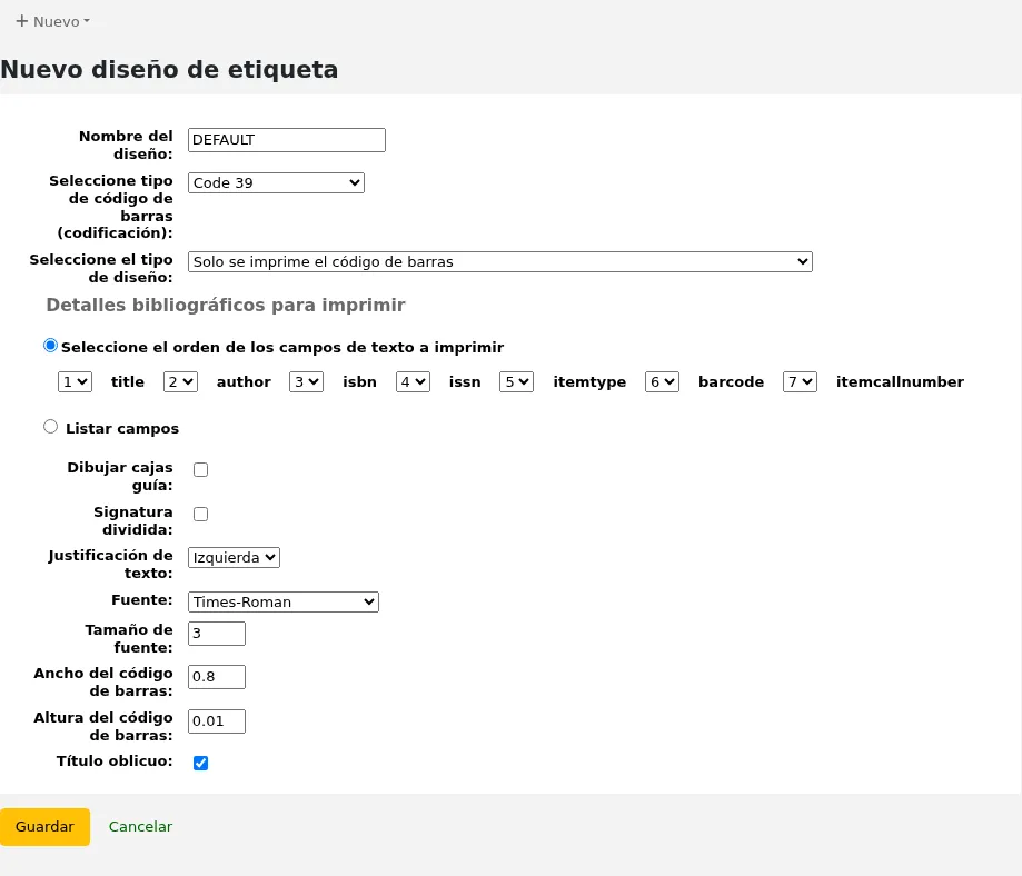 New label layout form