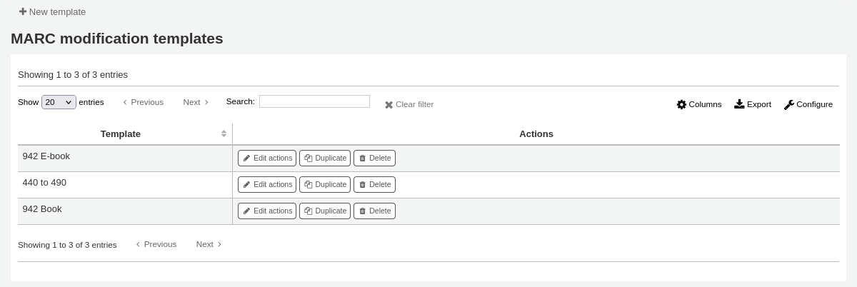 List of currently available MARC modification templates