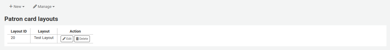 Patron card layouts management page