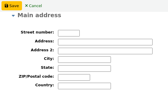 Main address section of the add new patron form