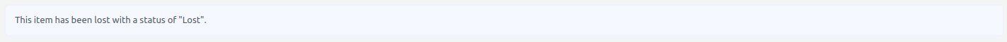 Checkout message reading 'This item has been lost with a status of "Lost".'