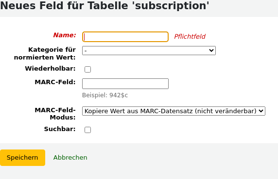 Formular zum Hinzufügen eines Felds