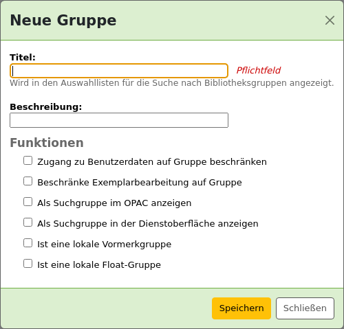 Formular für eine neue Bibliotheksgruppe
