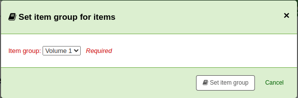 Formular zum Festlegen der Exemplargruppe für Exemplare, es gibt nur ein Dropdown mit den verschiedenen Gruppen