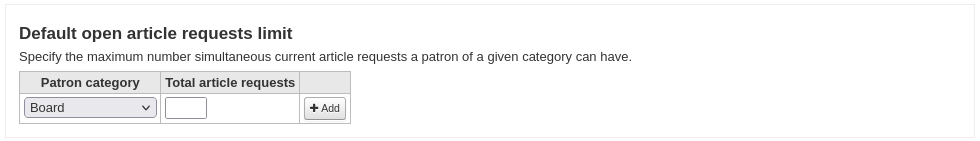 Standardformular für das voreingestelltes Limit für offene Artikelbestellungen nach Benutzertyp auf der Seite für Ausleih- und Gebührenregeln