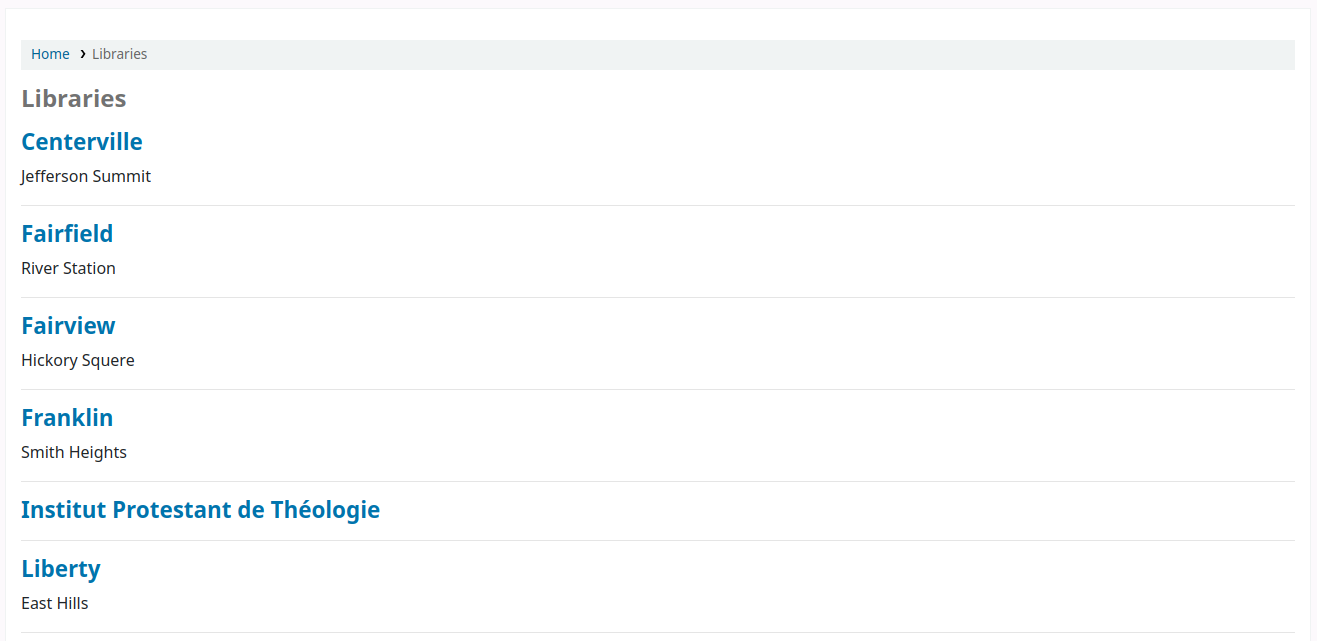Seite der Bibliotheken im OPAC