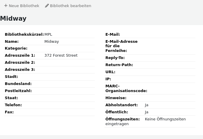 Seite mit den Bibliotheksdetails