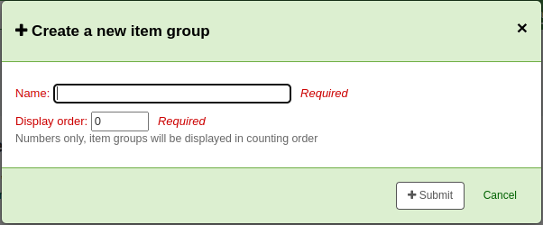 Formular für eine neue Exemplargruppe