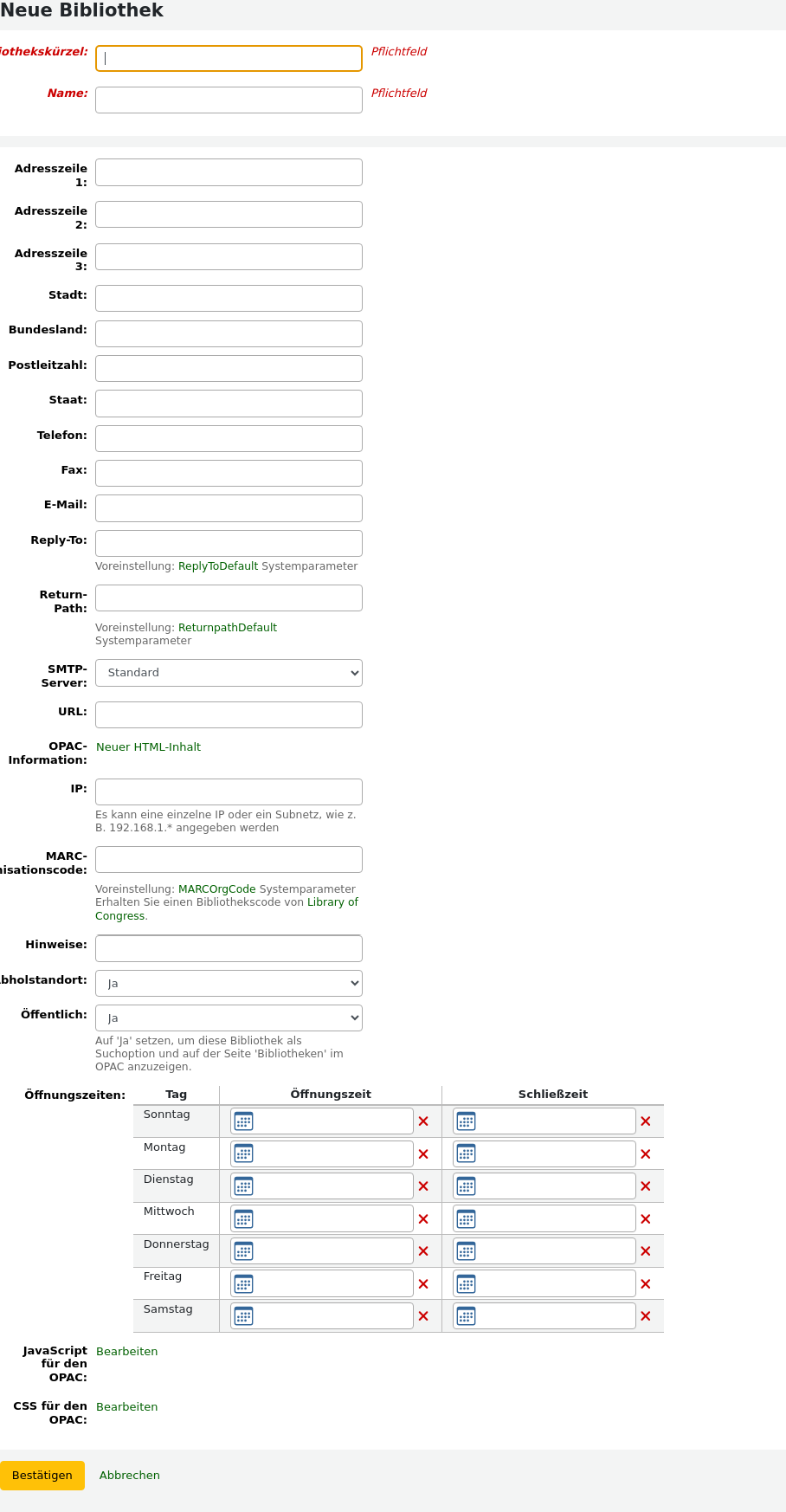 Formular für eine neue Bibliothek