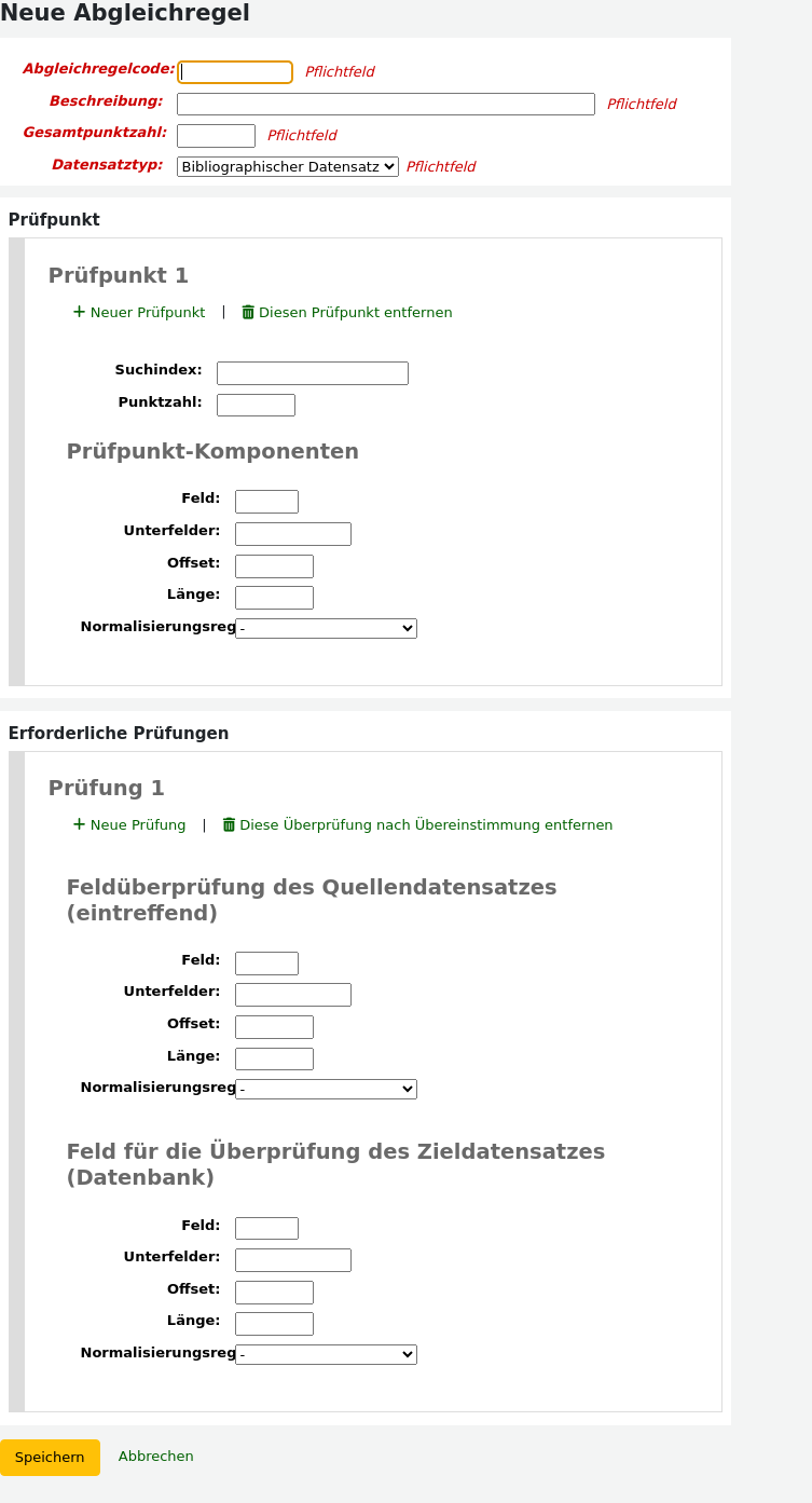 Formular zum Hinzufügen einer Datensatzabgleichregel