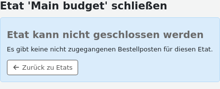 Meldung mit dem Text „Es gibt keine nicht eingetroffenen Bestellungen für dieses Budget.“ mit einem Link, um zurück zu gehen.