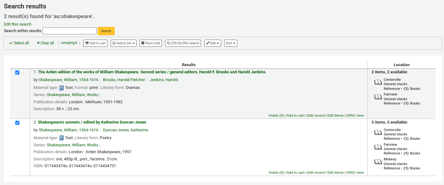 Suchergebnisse, einige sind ausgewählt