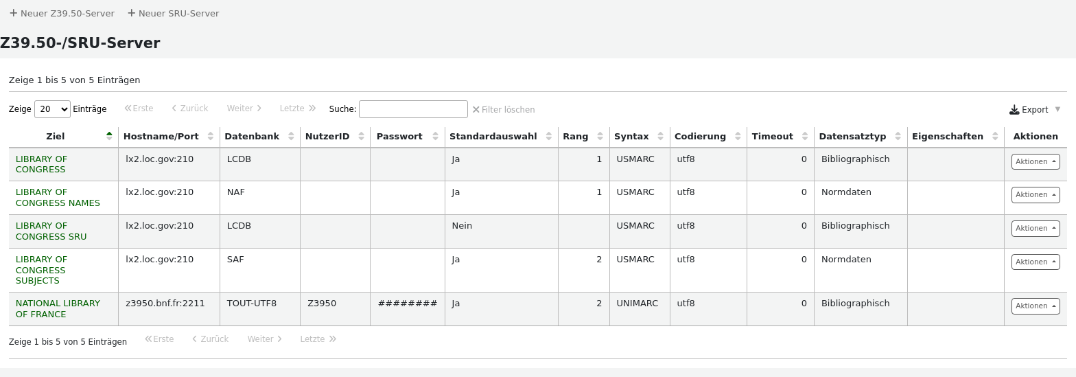 Liste der Z39.50- und SRU-Server