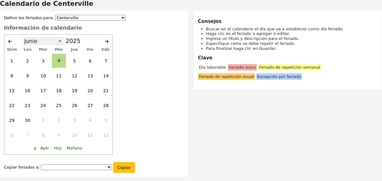 View of the calendar